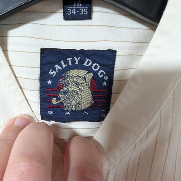 Salty Dog White Pin Striped Pocketed Long Sleeve Button Up Shirt Sz 16 - Picture 8 of 9